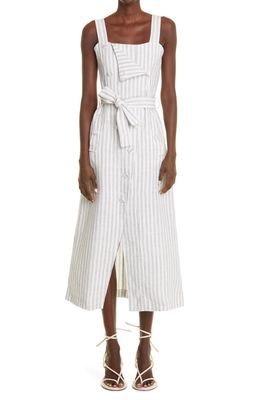 Altuzarra Audrey Stripe Linen Midi Dress in Ivory Black Double Stripe