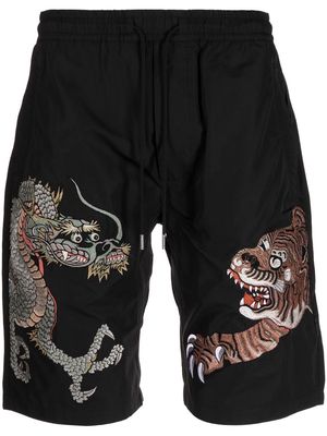 Maharishi dragon tiger embroidered shorts - Black