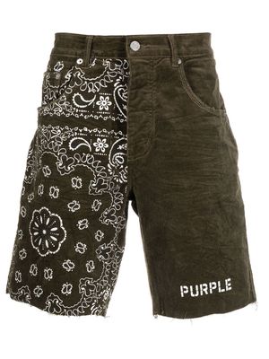 Purple Brand Olivia bandana-print corduroy shorts - Green
