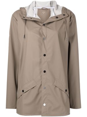 Rains drawstring-hood buttoned rain jacket - Brown
