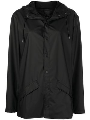 Rains drawstring-hood buttoned rain jacket - Black