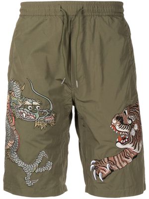 Maharishi dragon tiger embroidered shorts - Green