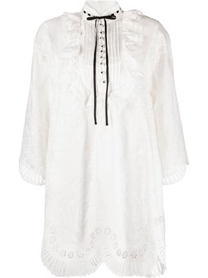 ZIMMERMANN floral-lace long-sleeve shirtdress - White