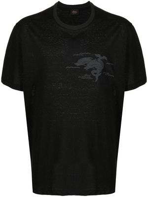 Brioni dolphin-print linen T-shirt - Black