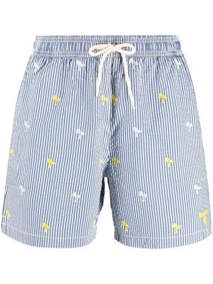 Barbour palm tree-embroidered striped swim shorts - Blue