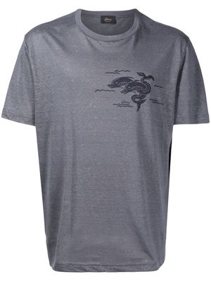 Brioni dolphins-motif mélange-effect T-Shirt - Blue