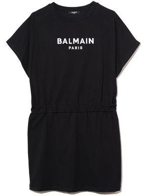 Balmain Kids logo-print short-sleeve dress - Black