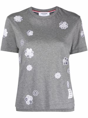 Thom Browne floral-embroidered short-sleeve T-shirt - Grey
