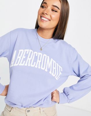 Abercrombie & Fitch logo balloon sleeve sweater in blue-Blues