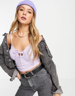 Miss Selfridge sleeveless textured ring detail cami top in lilac-Purple
