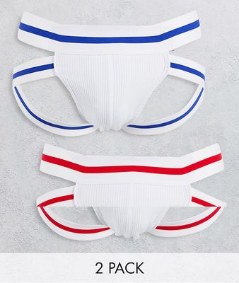 ASOS DESIGN 2-pack jock straps with striped waistband-White