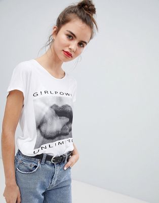 Blend She Allison Girl Power T-Shirt-White