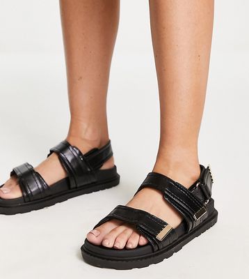 ASOS DESIGN Wide Fit Flume sporty flat sandals in black