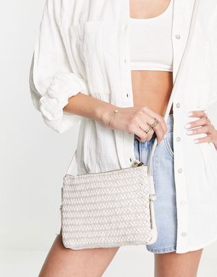 Madewell woven leather cross body chain strap bag in white