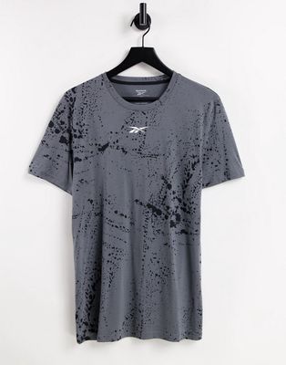 Reebok Workout Ready all over print t-shirt in cold gray - part of a set