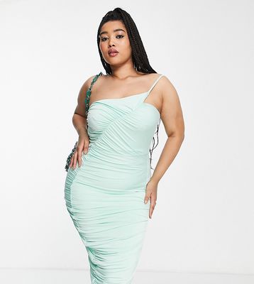 Public Desire Curve ruched body-conscious midi dress in mint green