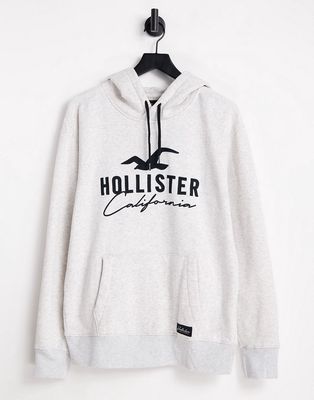Hollister large script logo hoodie in gray