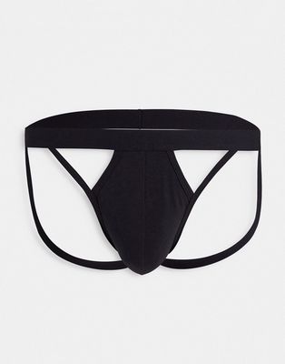 ASOS DESIGN jock strap with cut out front panels-Black