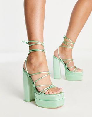 Public Desire Glow Girl platform heel sandals in mint green-Blue
