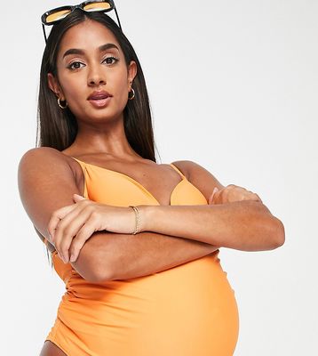 River Island Maternity strappy plunge swimsuit in orange