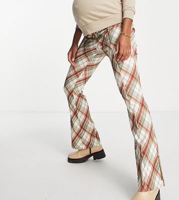 Topshop Maternity bengaline side slit flare with plaid in multi