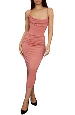 HOUSE OF CB Marciella Corset Ruched Midi Dress in Rose