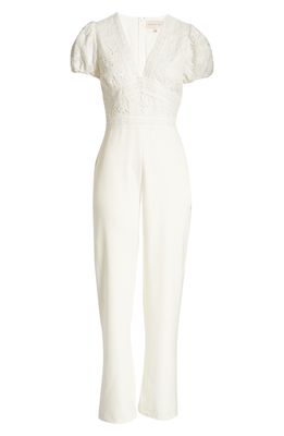 Adelyn Rae Helia Lace Blocked Jumpsuit in White