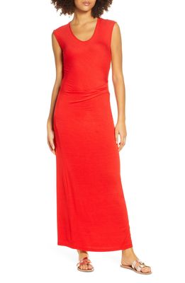 Fraiche by J Ruched Jersey Maxi Dress in Red