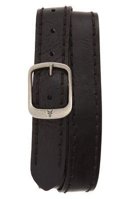 FRYE Stitched Edge Leather Belt in Black