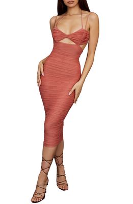 HOUSE OF CB Tibi Ruched Cutout Body-Con Dress in Rose