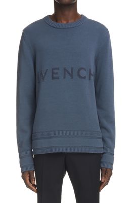 Givenchy Intarsia Logo Cotton Sweater in 464-Blue/Navy