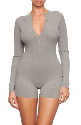 SKIMS Lounge Long Sleeve Henley Romper in Heather Grey