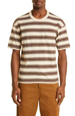 VISVIM Border Jumbo Stripe Pocket T-Shirt in Brown