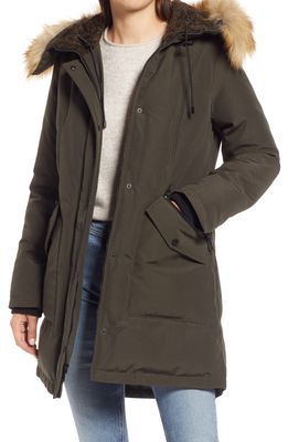 Sam Edelman Hooded Down & Feather Fill Parka with Faux Fur Trim in Loden