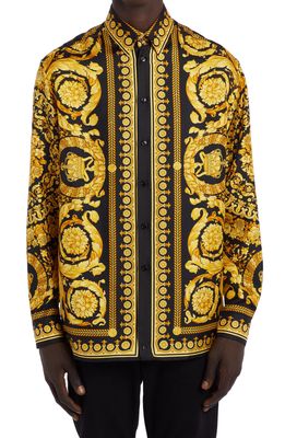 Versace Barocco Silk Button-Up Shirt in Black Gold
