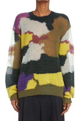Dries Van Noten Jazzy Intarsia Mohair Blend Sweater in Bottle 605