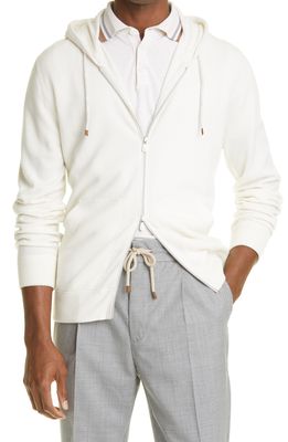 Brunello Cucinelli Cashmere Zip Front Hoodie in White