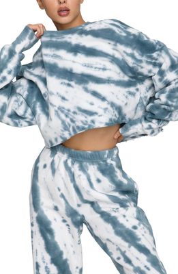 Good American Cropped & Cool French Terry Sweatshirt in Orion Blue Tie Dye