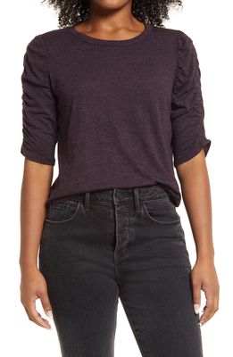 Wit & Wisdom Ruched Elbow Sleeve Knit Top in Heather Concord Grape