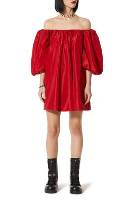 VALENTINO Off the Shoulder Washed Taffeta Minidress in Rosso