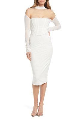 HOUSE OF CB Milarose Long Sleeve Corset Midi Dress in White