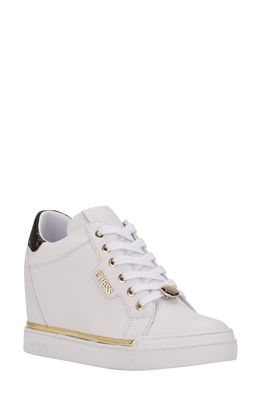 GUESS Faster Hidden Wedge Sneaker in White/Brown