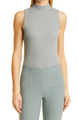 VINCE Mock Neck Sleeveless Ribbed Sweater in Sea Stone