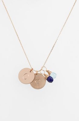 Nashelle Blue Quartz Initial & Heart 14k-Gold Fill Disc Necklace in Royal Blue And Ocean Blue C