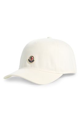 Moncler Logo Cotton Baseball Cap in White