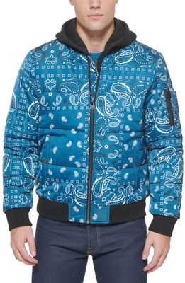 levi's Water Resistant Quilted Bomber Jacket in Blue Print