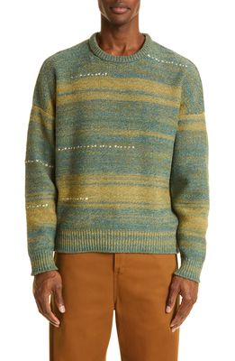 VISVIM Amplus Oversize Gradient Wool Crewneck Sweater in Green