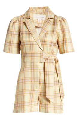 Adelyn Rae Kerrie Plaid Romper in Butter Yellow