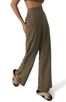 Favorite Daughter Wide Leg Side Slit Trousers in Olive