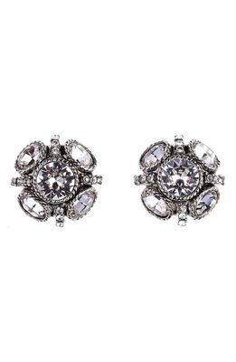 Oscar de la Renta Classic Button Stud Earrings in Crystal Silver